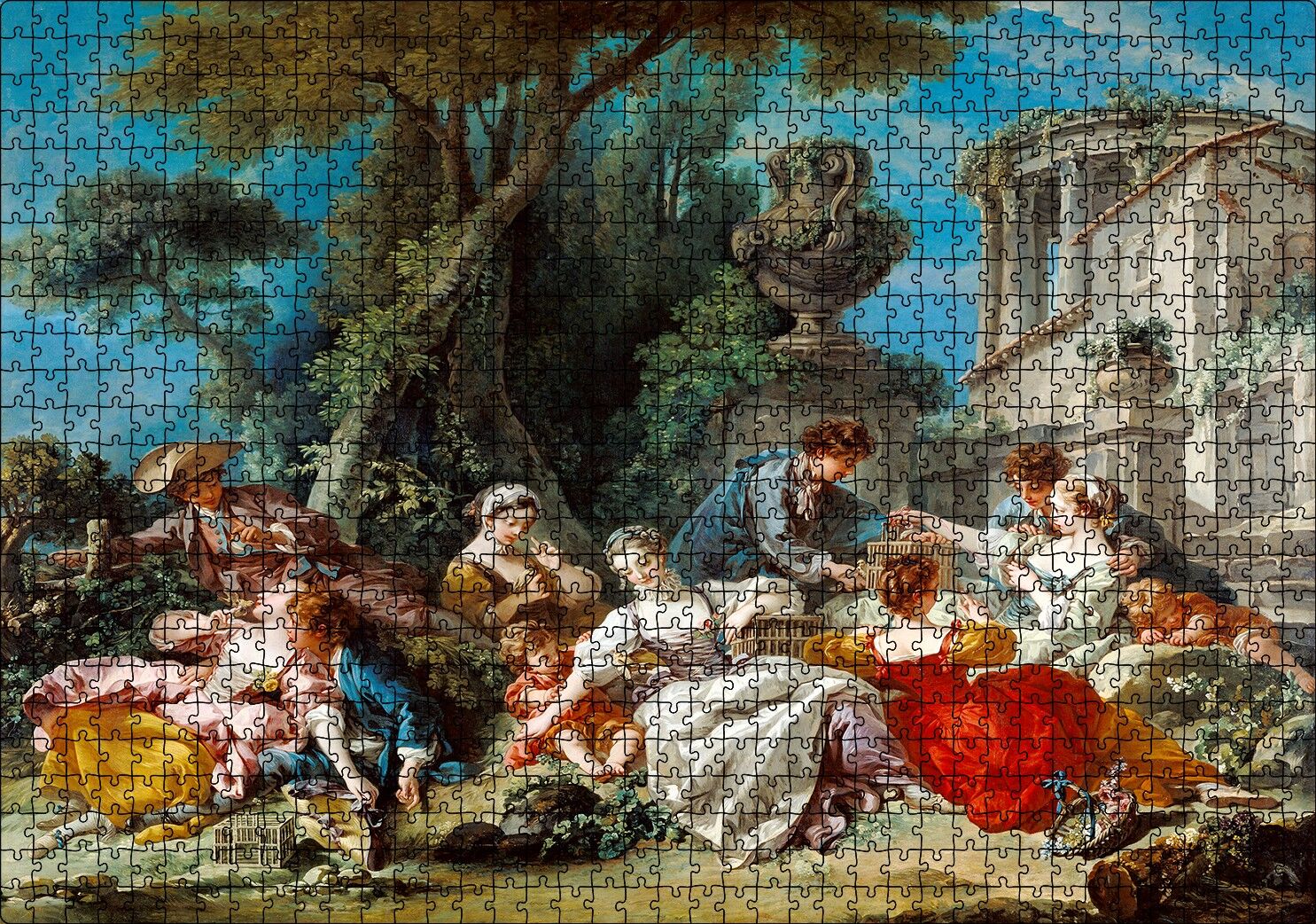 Kuş Kafesleri ve Kadınlar Yağlı Boya Çizim Puzzle Yapboz MDF Ahşap 1000 Parça 49 cm X 68 cm