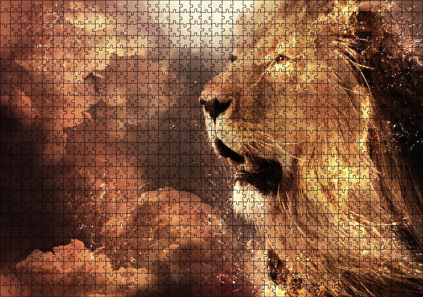 Erkek Aslan Yelesi ve Aynı Renk Bulutlar Puzzle Yapboz MDF Ahşap 1000 Parça 49 cm X 68 cm