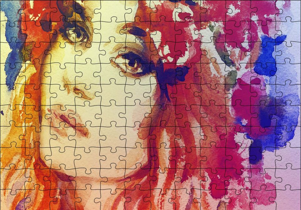 Kadın Suluboya Çizim Görsel Puzzle Yapboz MDF Ahşap 120 Parça 24 cm X 34 cm