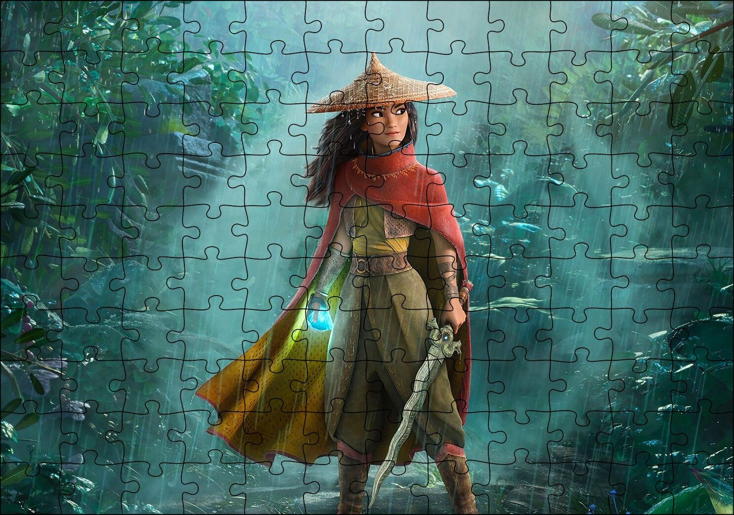Raya ve Son Ejderha Ormanda Görseli Puzzle Yapboz MDF Ahşap 120 Parça 24 cm X 34 cm