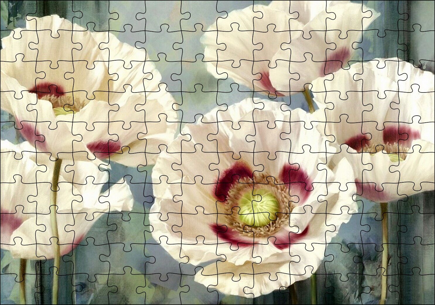 Kırmızı Beyaz Kasımpatı Çiçekleri Puzzle Yapboz MDF Ahşap 120 Parça 24 cm X 34 cm