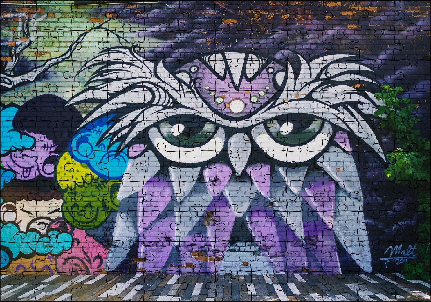 Grafiti Sokak Sanatı Baykuş Görseli Puzzle Yapboz MDF Ahşap