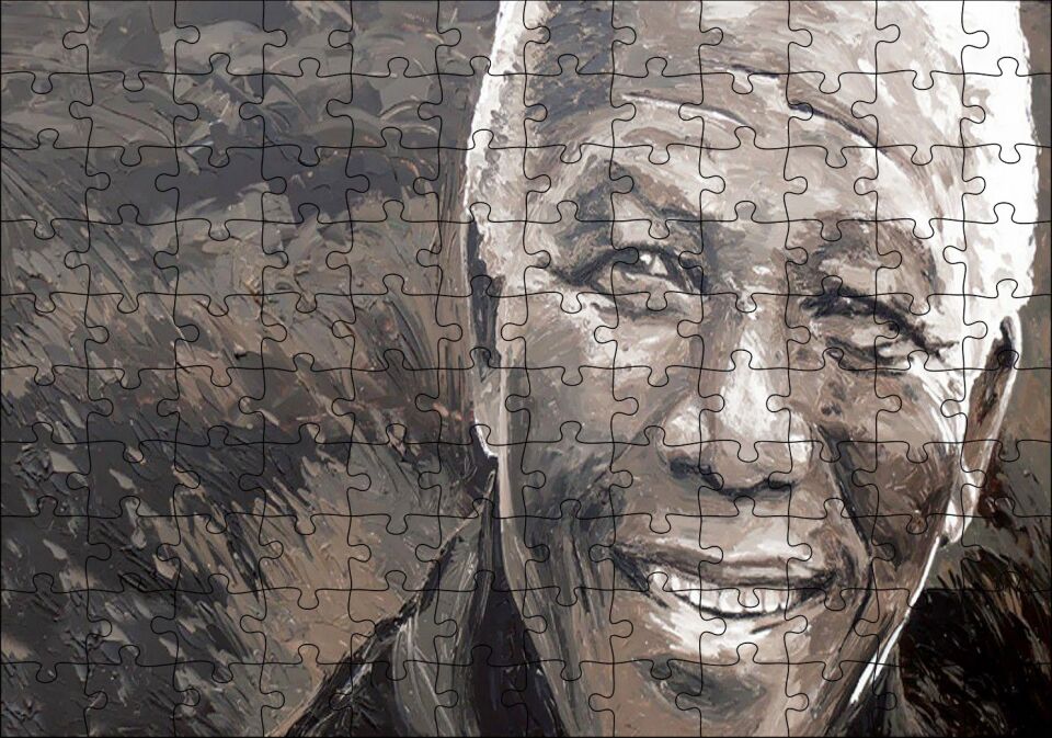 Nelson Mandela Yağlı Boya Siyah Beyaz Puzzle Yapboz MDF Ahşap
