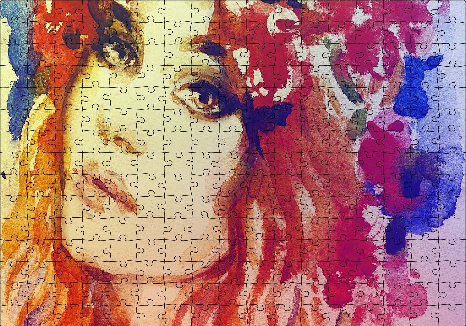 Kadın Suluboya Çizim Görsel Puzzle Yapboz MDF Ahşap 255 Parça 34 cm X 49 cm