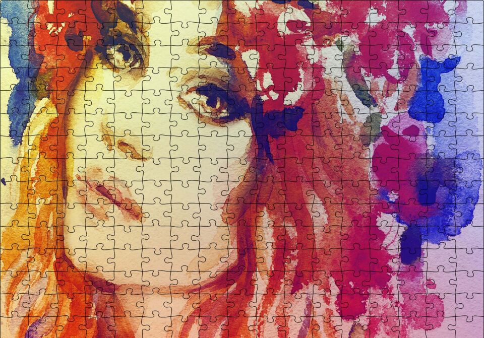 Kadın Suluboya Çizim Görsel Puzzle Yapboz MDF Ahşap 255 Parça 34 cm X 49 cm