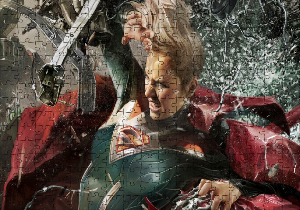 Adaletsizlik İki Supergirl Battles Superman Film Görseli Puzzle Yapboz MDF Ahşap 255 Parça 34 cm X 49 cm