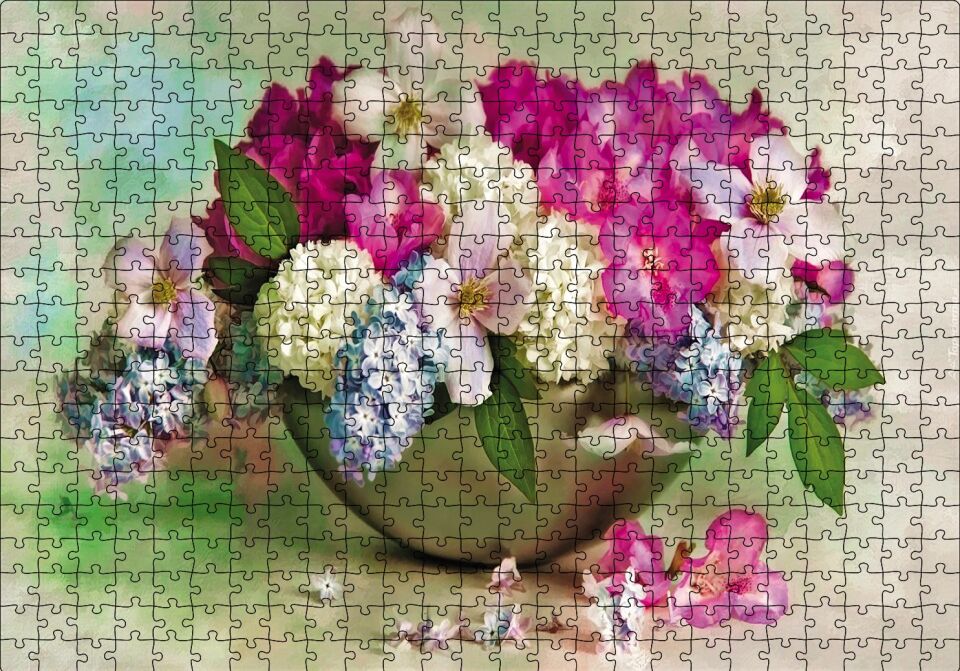 Bahar Çiçekler Tabakta Puzzle Yapboz MDF Ahşap 500 Parça 49 cm X 68 cm