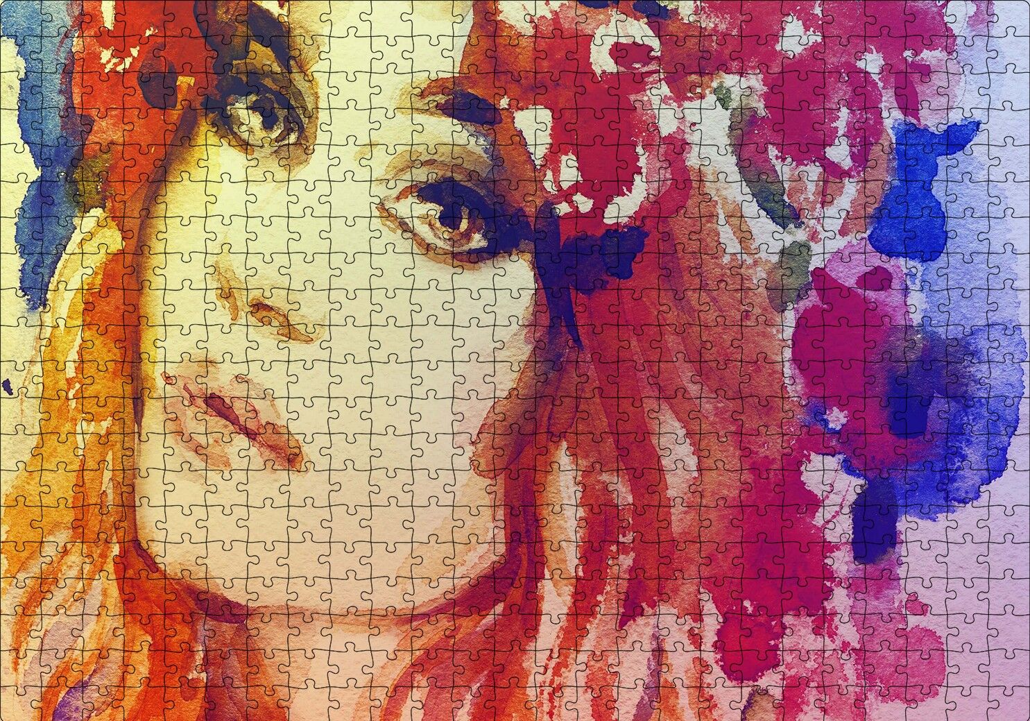 Kadın Suluboya Çizim Görsel Puzzle Yapboz MDF Ahşap 500 Parça 49 cm X 68 cm