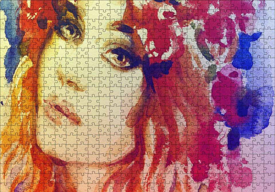Kadın Suluboya Çizim Görsel Puzzle Yapboz MDF Ahşap 500 Parça 49 cm X 68 cm