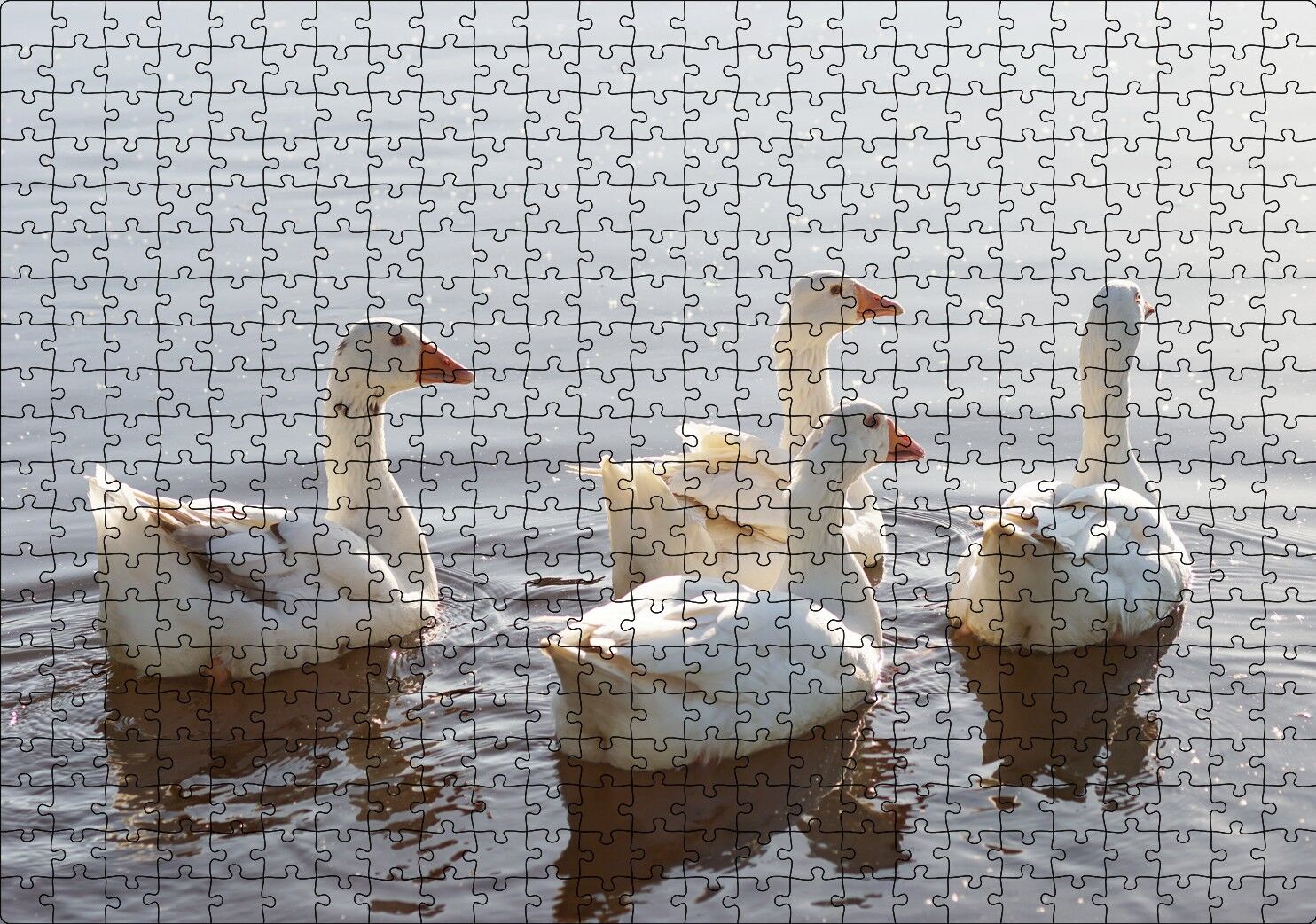 Gölde Süzülen Kazlar ve Güneş Işıkları Puzzle Yapboz MDF Ahşap 500 Parça 49 cm X 68 cm