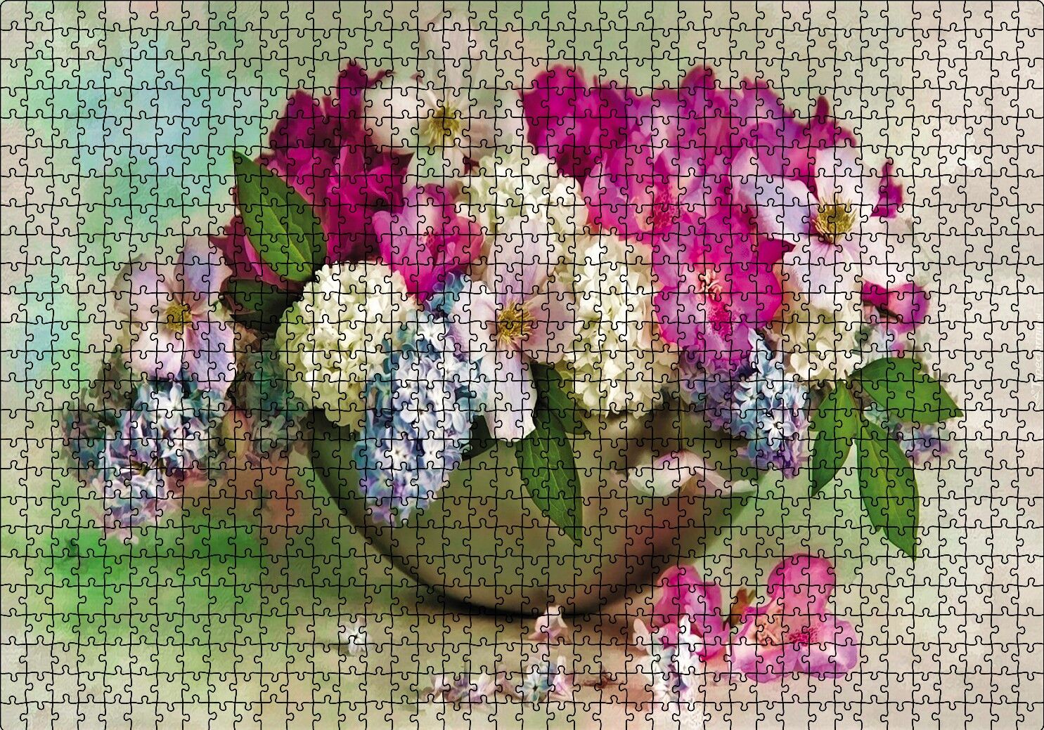 Bahar Çiçekler Tabakta Puzzle Yapboz MDF Ahşap 1000 Parça 49 cm X 68 cm