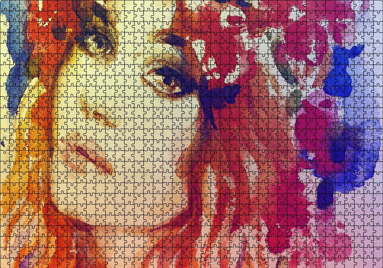 Kadın Suluboya Çizim Görsel Puzzle Yapboz MDF Ahşap 1000 Parça 49 cm X 68 cm