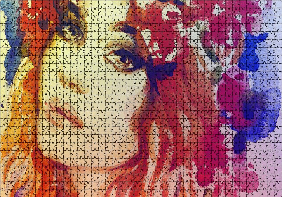 Kadın Suluboya Çizim Görsel Puzzle Yapboz MDF Ahşap 1000 Parça 49 cm X 68 cm