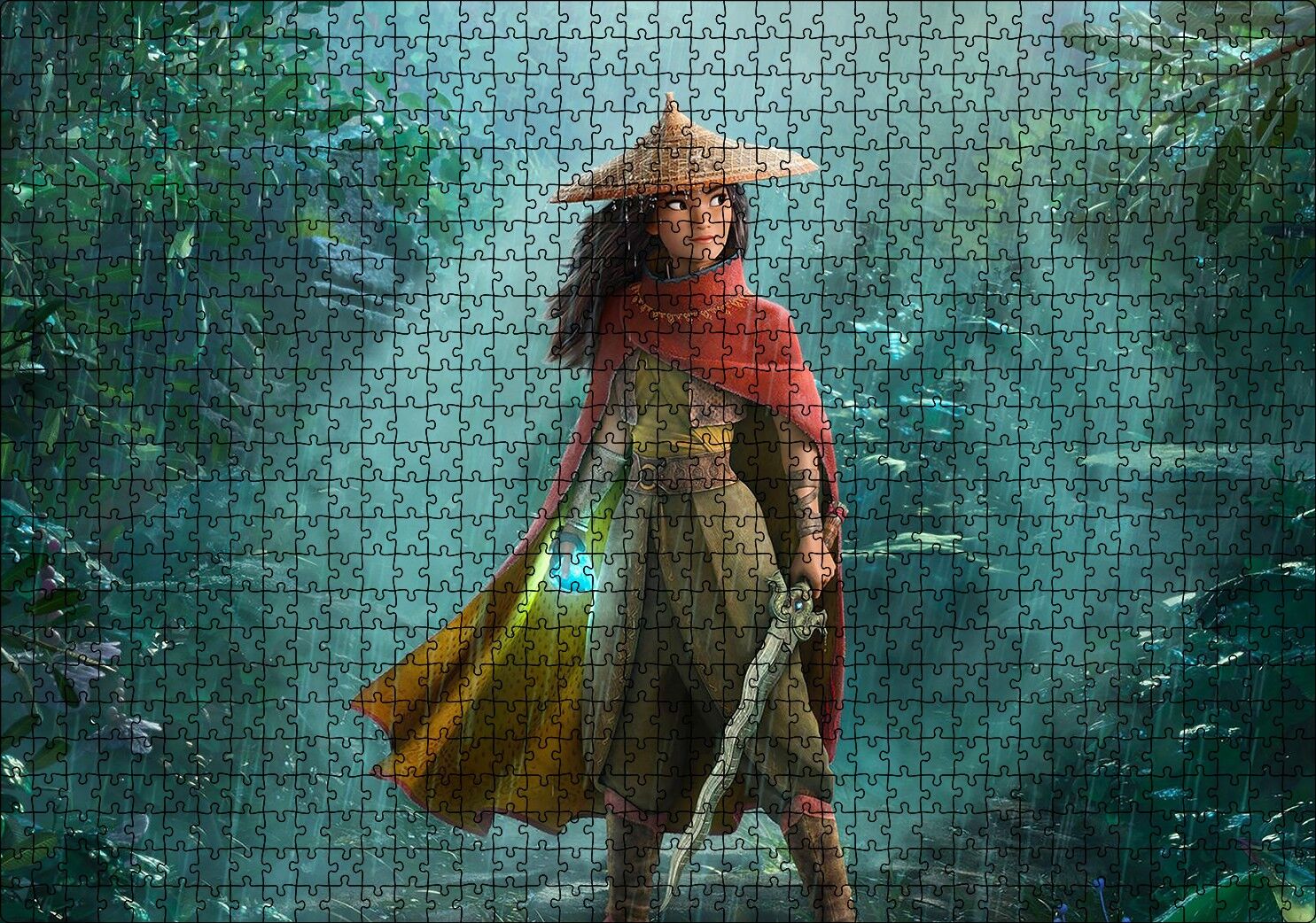 Raya ve Son Ejderha Ormanda Görseli Puzzle Yapboz MDF Ahşap 1000 Parça 49 cm X 68 cm