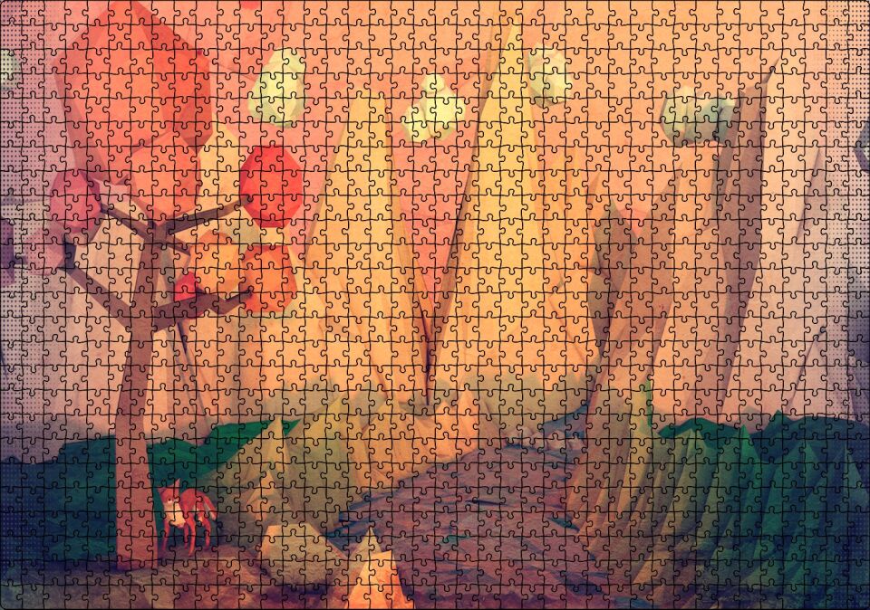 Minimalizm Tilki Ağaç Dağlar Nehir Soyut Sanat Görseli Puzzle Yapboz MDF Ahşap 1000 Parça 49 cm X 68 cm