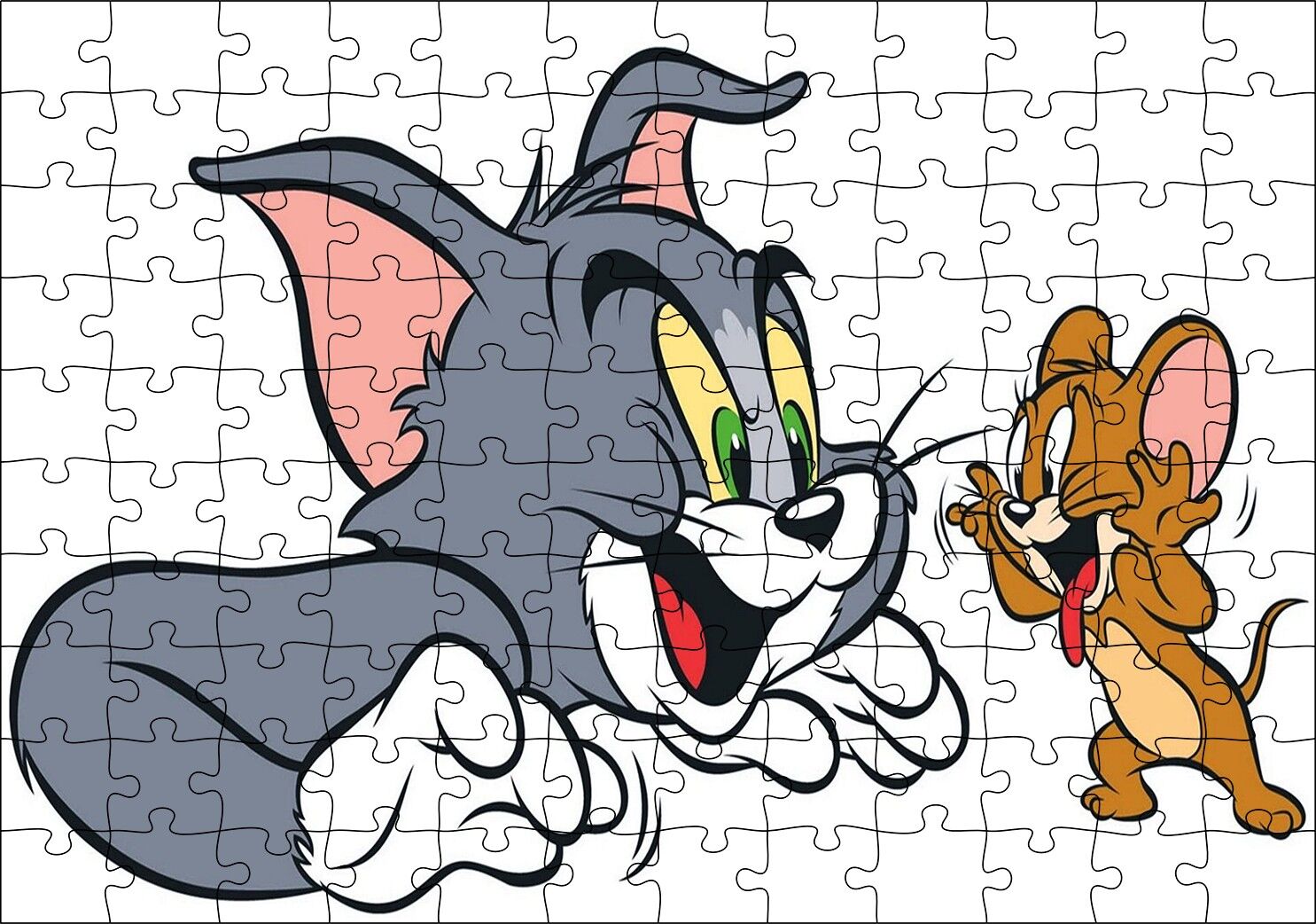 Tom ve Jerry Beyaz Arka Plan Puzzle Yapboz MDF Ahşap