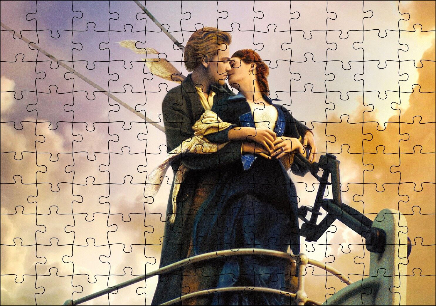 Titanik Öpücüğü Bulutlar Gemi Görseli Puzzle Yapboz MDF Ahşap 120 Parça 24 cm X 34 cm