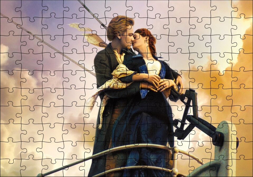 Titanik Öpücüğü Bulutlar Gemi Görseli Puzzle Yapboz MDF Ahşap 120 Parça 24 cm X 34 cm