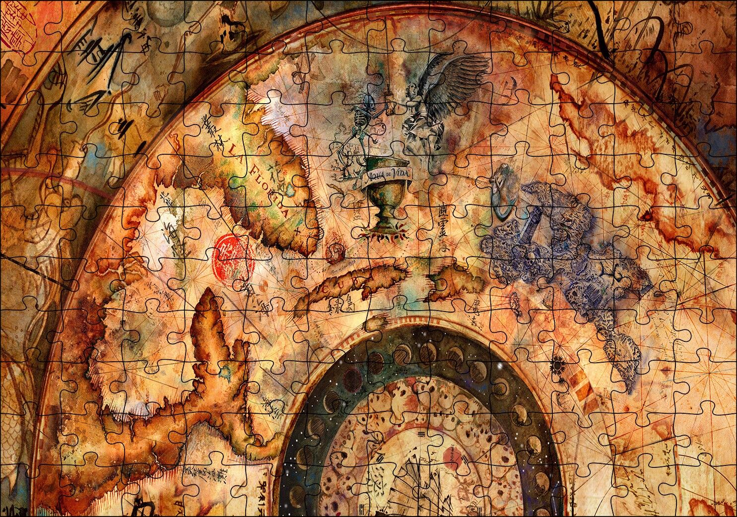 Eski Orta Amerika Haritası Puzzle Yapboz MDF Ahşap 120 Parça 24 cm X 34 cm