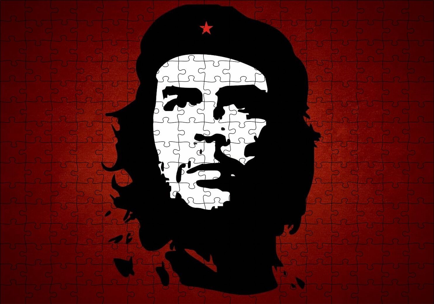 Che Guevara Kırmızı Zemine Gölge Sanatı Puzzle Yapboz MDF Ahşap 255 Parça 34 cm X 49 cm