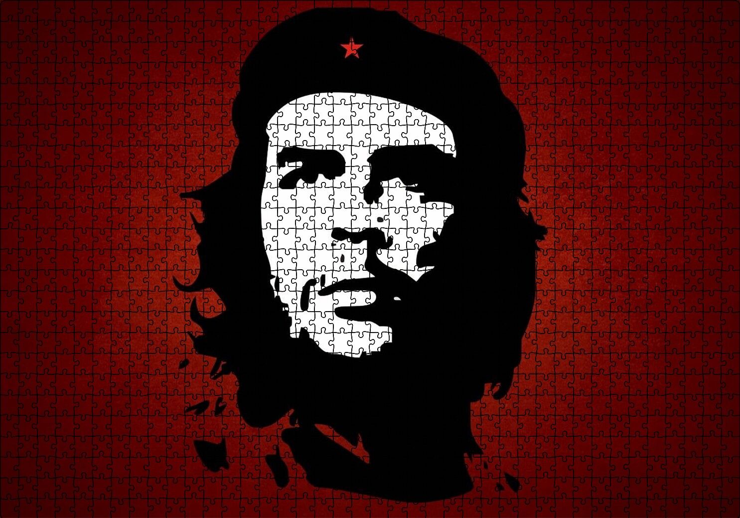 Che Guevara Kırmızı Zemine Gölge Sanatı Puzzle Yapboz MDF Ahşap 1000 Parça 49 cm X 68 cm