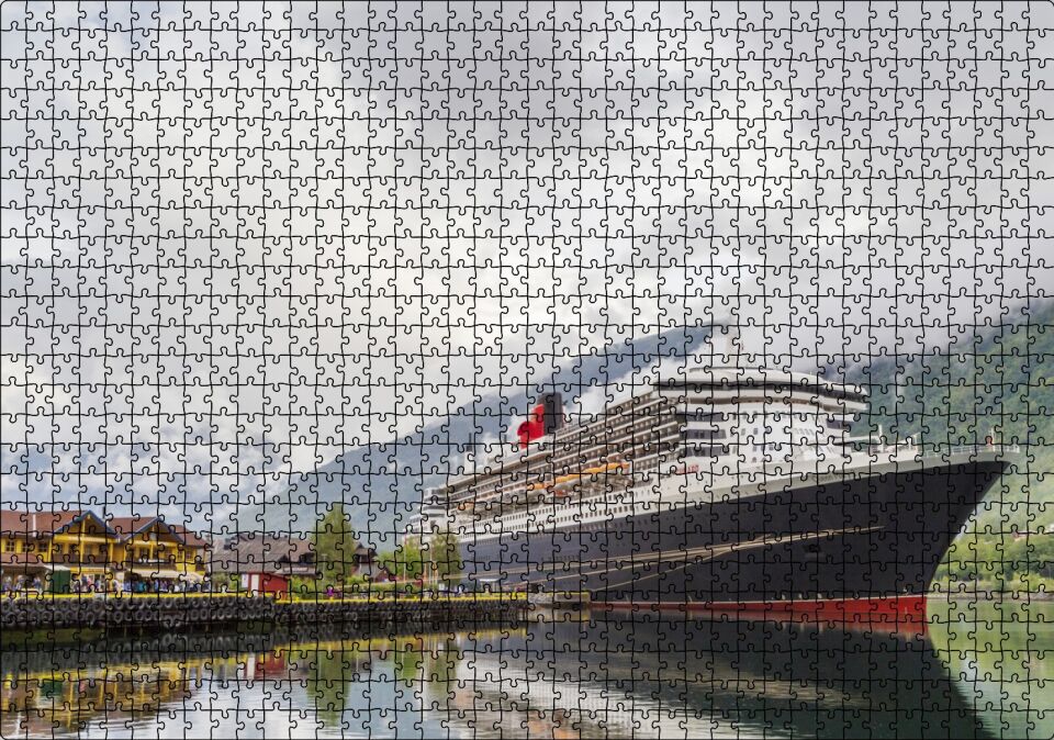Adriyatik Denizinde Cruise Gemisi ve Bulutlar Puzzle Yapboz MDF Ahşap 1000 Parça 49 cm X 68 cm