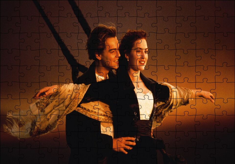Titanic Jack ve Rose Gün Batımı Güvertede Puzzle Yapboz MDF Ahşap 120 Parça 24 cm X 34 cm