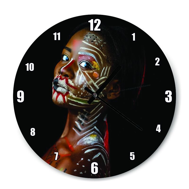 Afrikalı Boyalı Kadın  Mdf Ahşap Duvar Saati