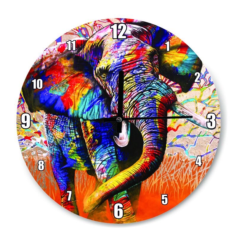 Afrika Renkleri Fil  Mdf Ahşap Duvar Saati