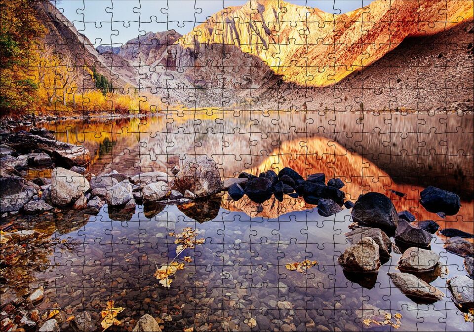 Sonbahar Renkleri ve Berrak Dağ Gölü Puzzle Yapboz MDF Ahşap 255 Parça 34 cm X 49 cm