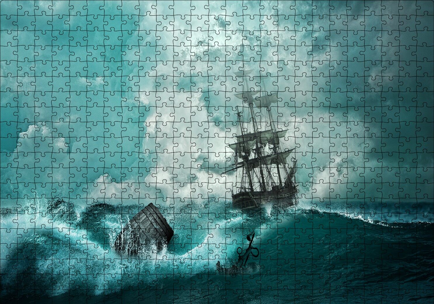Azgın Dalgalar ve Yelkenli Puzzle Yapboz MDF Ahşap 500 Parça 49 cm X 68 cm