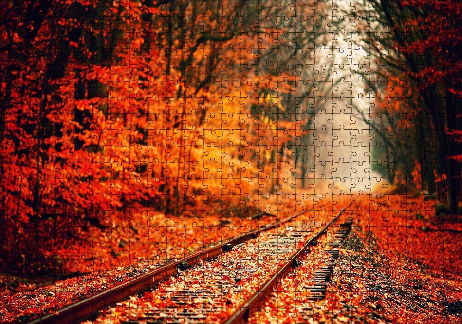 Tren Yolu Orman Bir Sonbahar Resmi Puzzle Yapboz MDF Ahşap 500 Parça 49 cm X 68 cm
