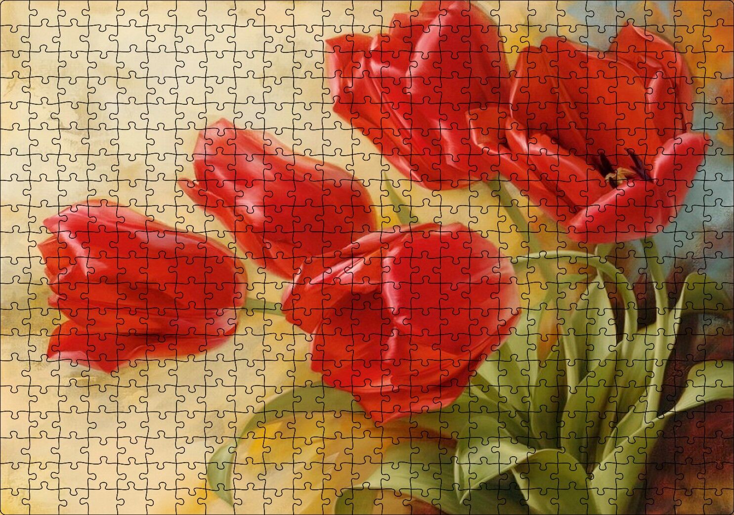 Kırmızı Gelincikler Sarı Arka Plan Puzzle Yapboz MDF Ahşap 500 Parça 49 cm X 68 cm