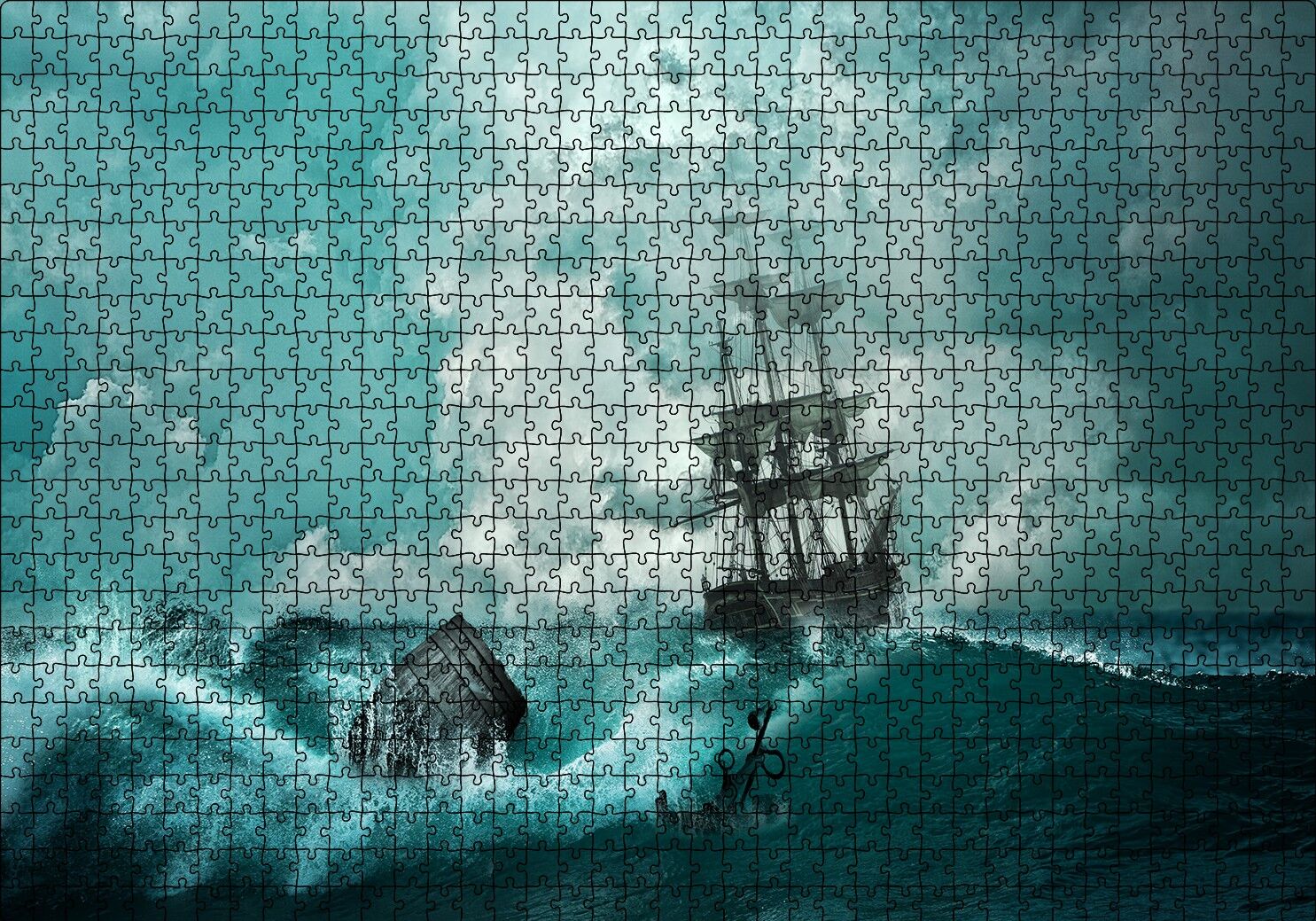 Azgın Dalgalar ve Yelkenli Puzzle Yapboz MDF Ahşap 1000 Parça 49 cm X 68 cm
