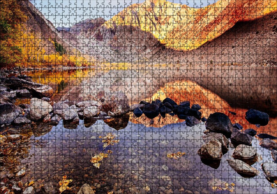 Sonbahar Renkleri ve Berrak Dağ Gölü Puzzle Yapboz MDF Ahşap 1000 Parça 49 cm X 68 cm