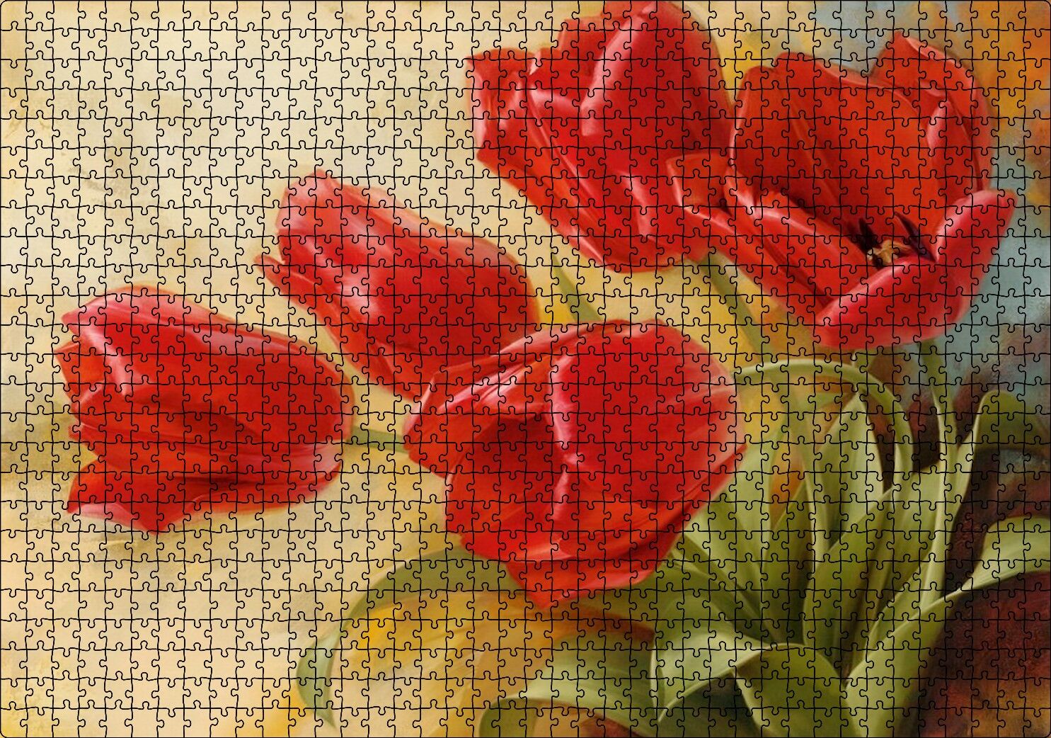Kırmızı Gelincikler Sarı Arka Plan Puzzle Yapboz MDF Ahşap 1000 Parça 49 cm X 68 cm