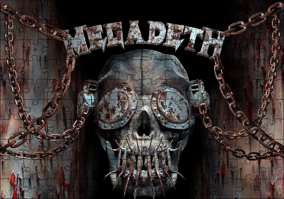Megadeth Deri Maskeli Kuru Kafa Puzzle Yapboz MDF Ahşap 120 Parça 24 cm X 34 cm
