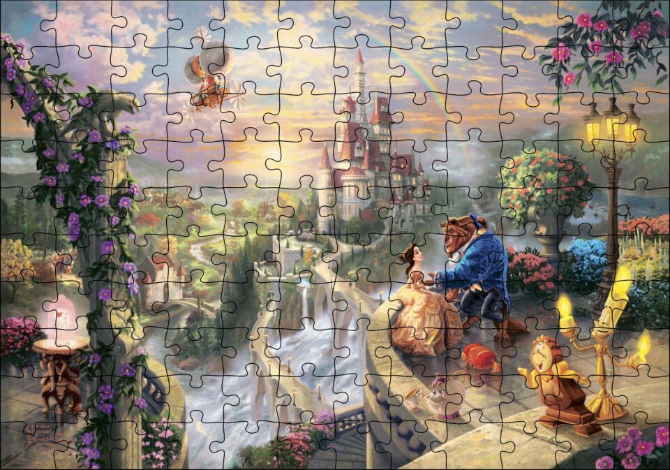 Güzel ve Çirkin Ağaçlar Aşk Gün Batımı Görseli Puzzle Yapboz MDF Ahşap