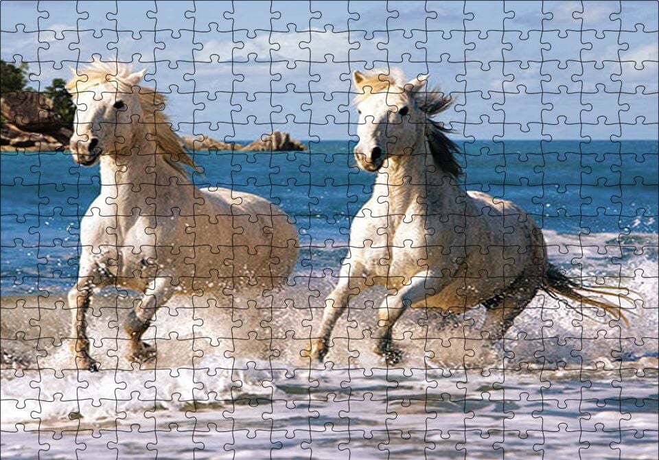 Denizde Koşan Beyaz Atlar Puzzle Yapboz MDF Ahşap 255 Parça 34 cm X 49 cm