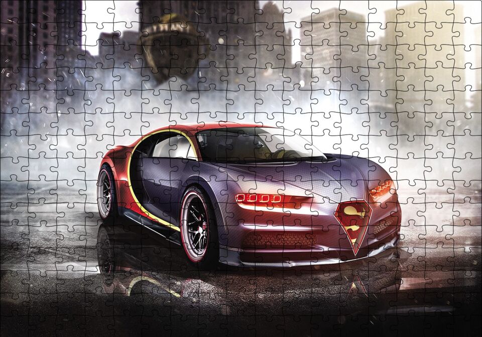 Bugatti Chiron Otomobil Puzzle Yapboz MDF Ahşap 255 Parça 34 cm X 49 cm