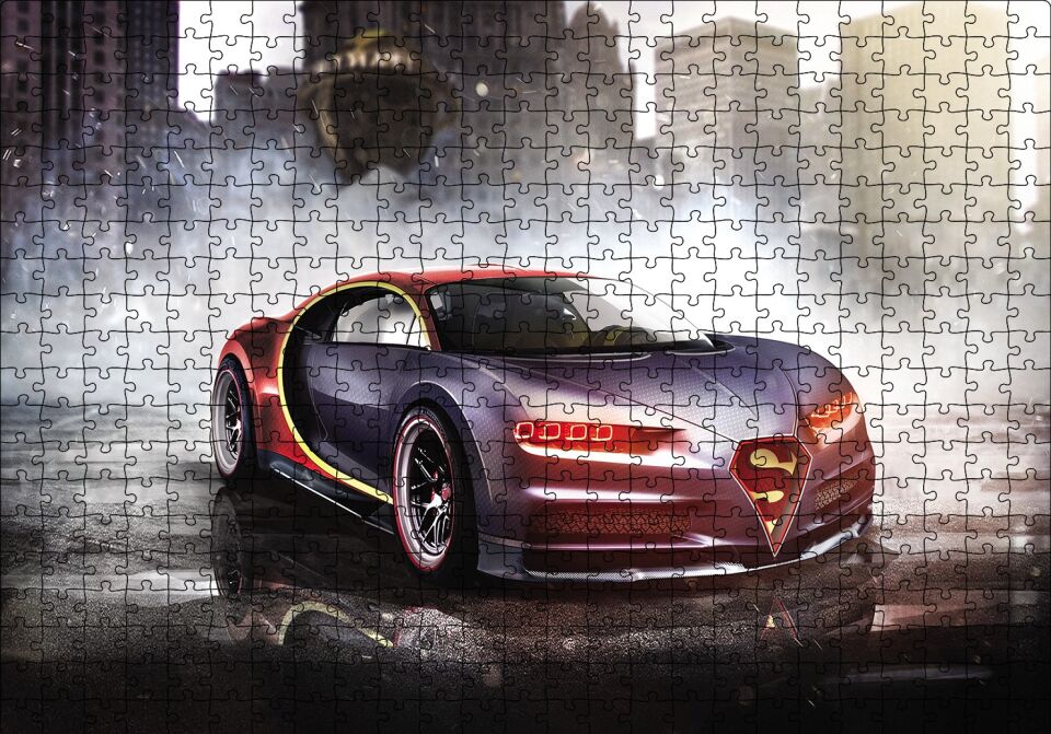 Bugatti Chiron Otomobil Puzzle Yapboz MDF Ahşap 500 Parça 49 cm X 68 cm
