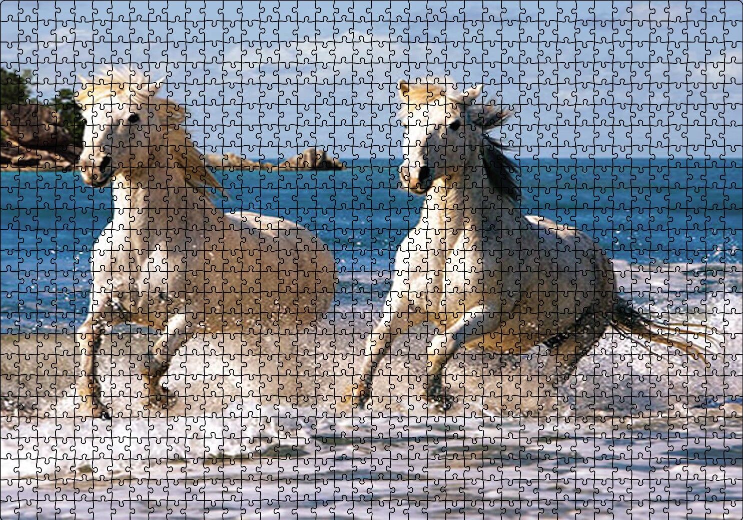 Denizde Koşan Beyaz Atlar Puzzle Yapboz MDF Ahşap 1000 Parça 49 cm X 68 cm