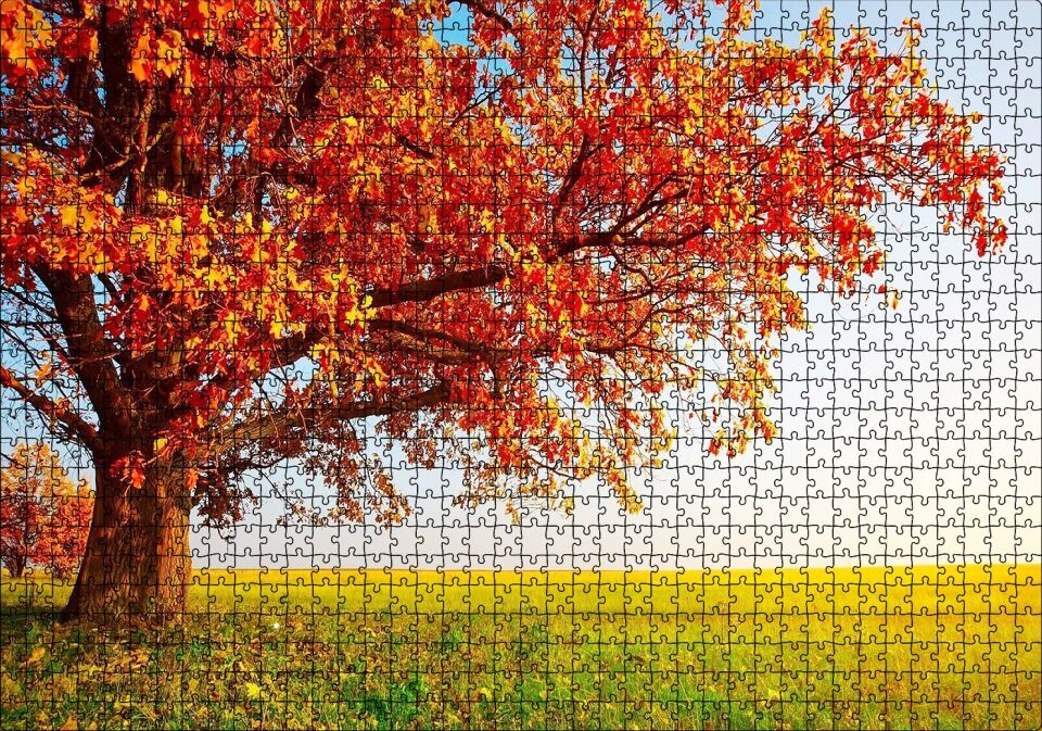 Sonbahar Renklerinde İhtiyar Ağaç Puzzle Yapboz MDF Ahşap 1000 Parça 49 cm X 68 cm