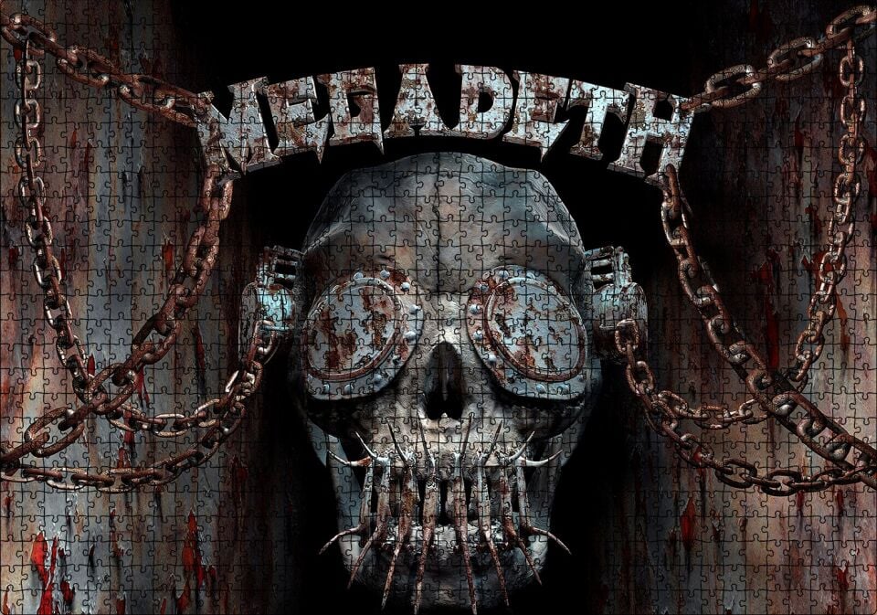 Megadeth Deri Maskeli Kuru Kafa Puzzle Yapboz MDF Ahşap 1000 Parça 49 cm X 68 cm