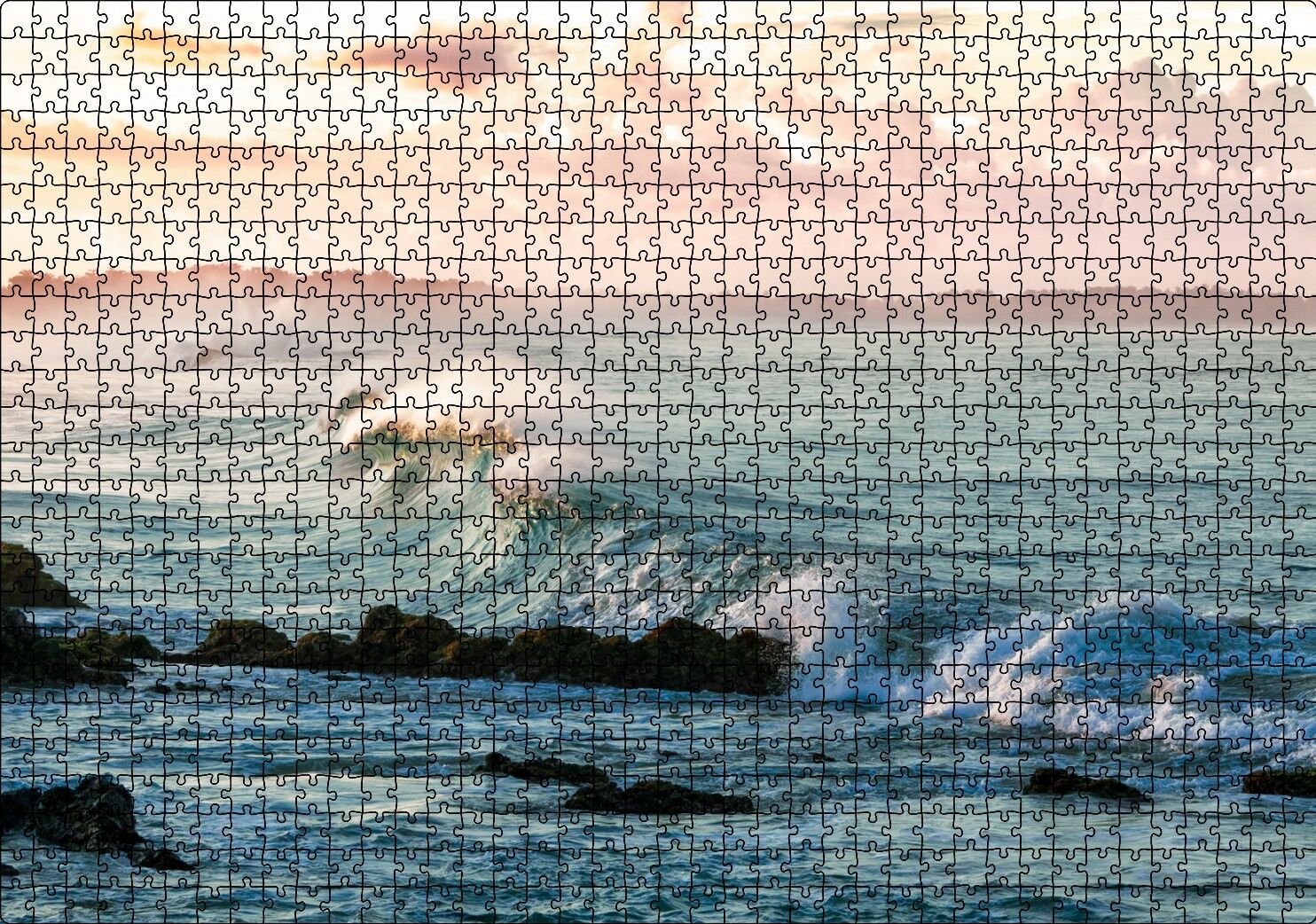 Gündoğumunda Okyanus Kıyısı ve Dalgalar Puzzle Yapboz MDF Ahşap 1000 Parça 49 cm X 68 cm