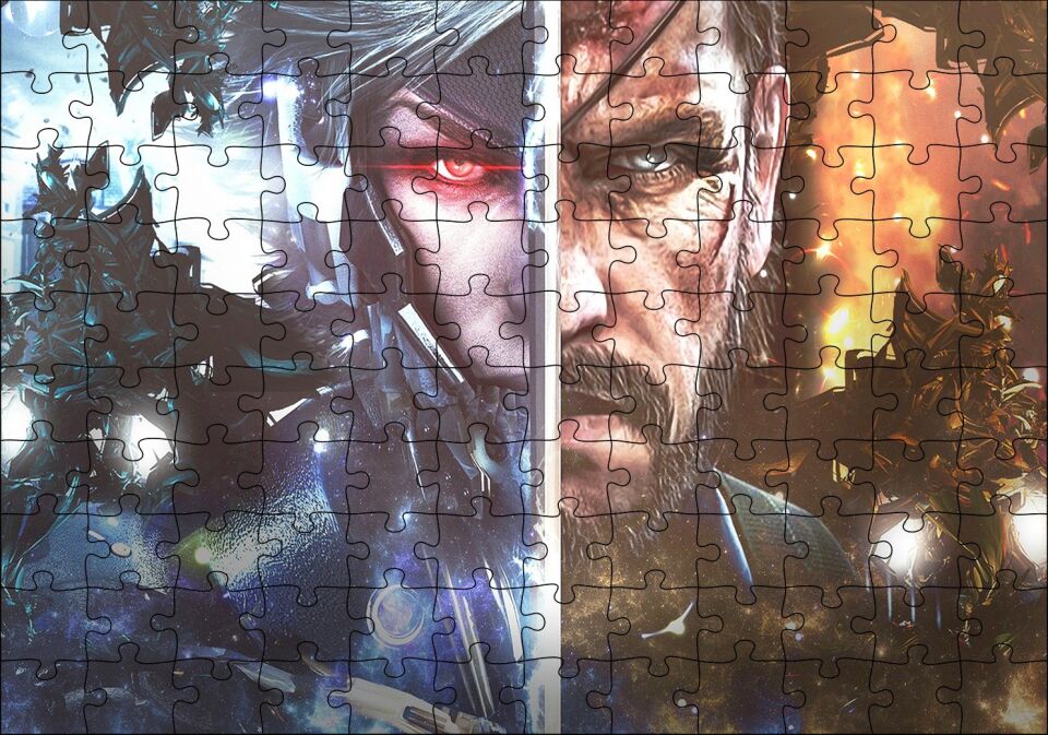 Metal Gear İki Karakter Bir Arada Puzzle Yapboz MDF Ahşap 120 Parça 24 cm X 34 cm
