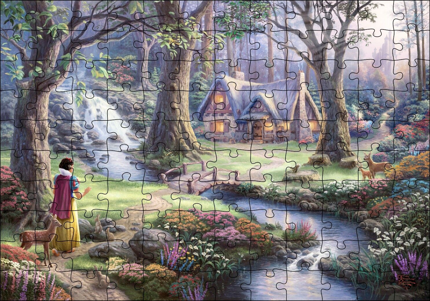 Ağaçlar Arasındaki Kahverengi ev Fantezi Sanat Periler Puzzle Yapboz MDF Ahşap 120 Parça 24 cm X 34 cm