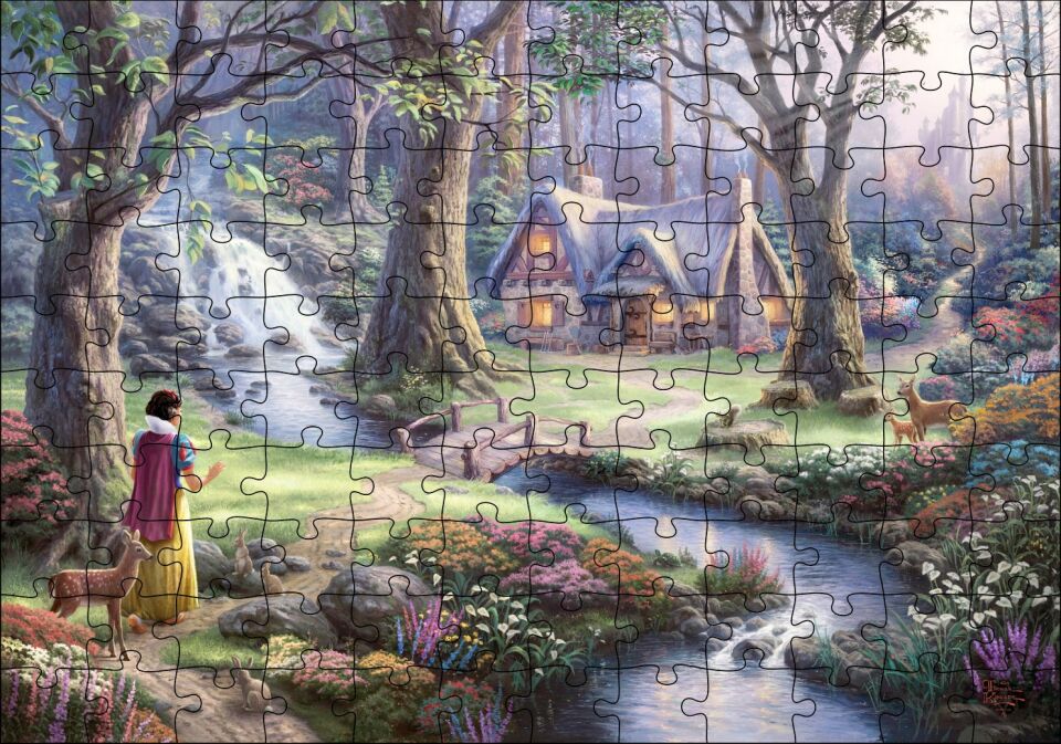 Ağaçlar Arasındaki Kahverengi ev Fantezi Sanat Periler Puzzle Yapboz MDF Ahşap 120 Parça 24 cm X 34 cm