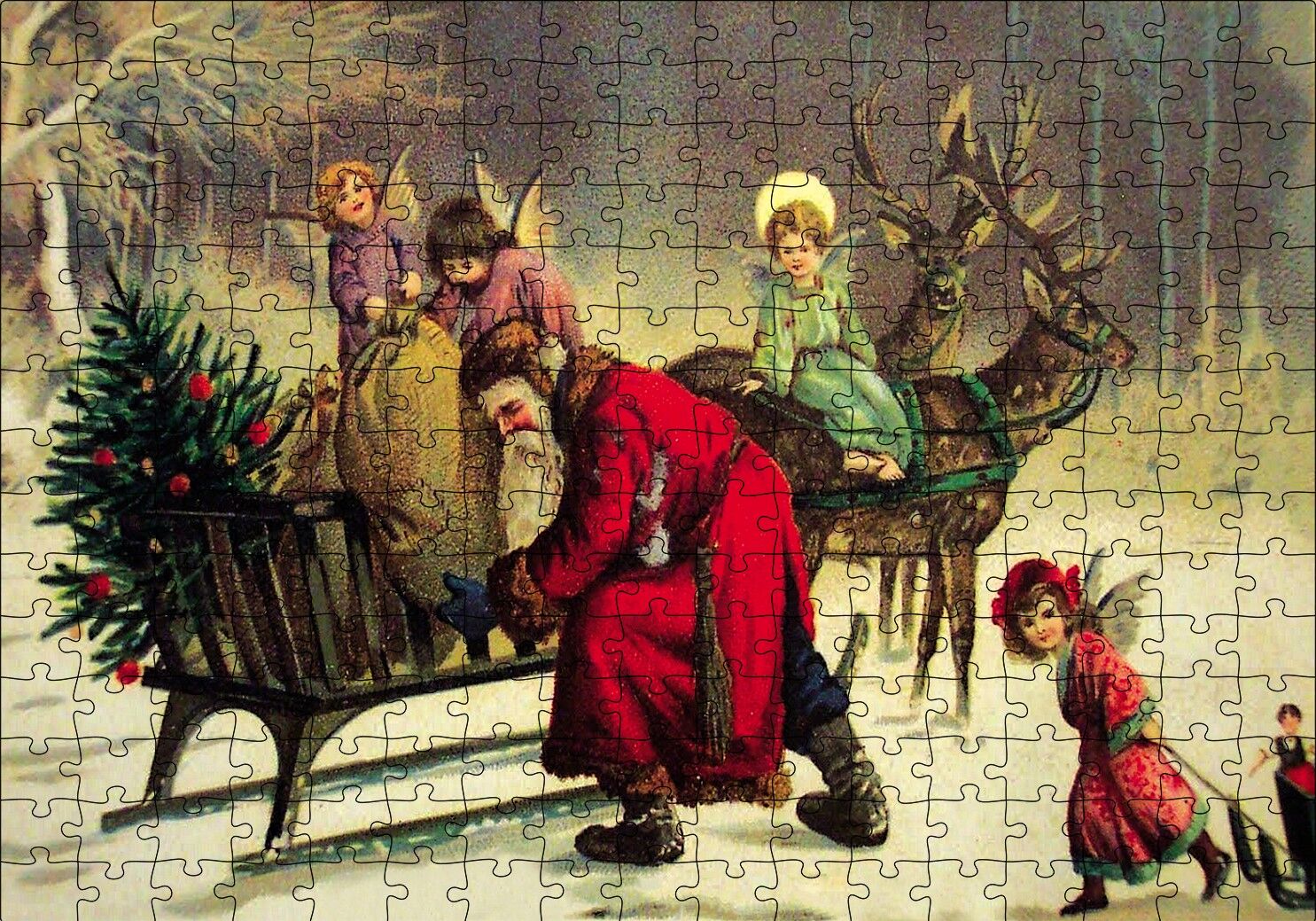Tüm Noel Eğlencesi Sizin Olsun Noel Baba Puzzle Yapboz MDF Ahşap 255 Parça 34 cm X 49 cm