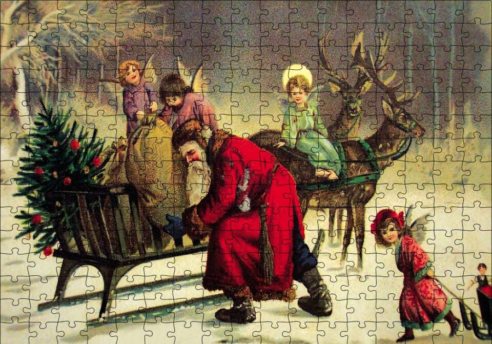 Tüm Noel Eğlencesi Sizin Olsun Noel Baba Puzzle Yapboz MDF Ahşap 255 Parça 34 cm X 49 cm